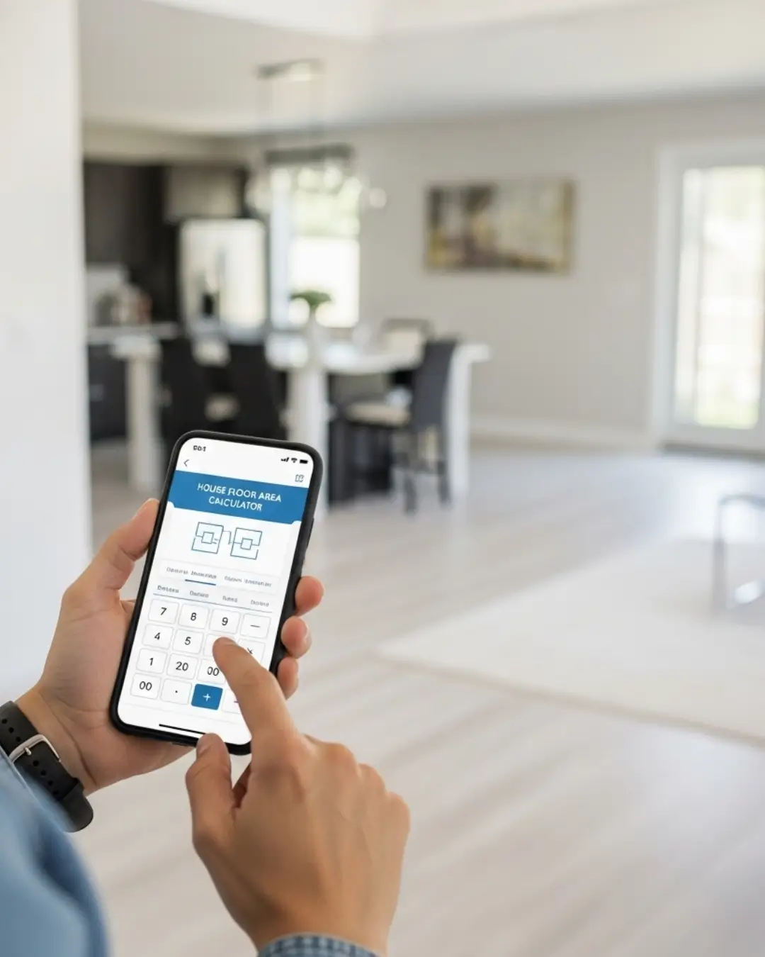 Illustration of a house floor plan being measured