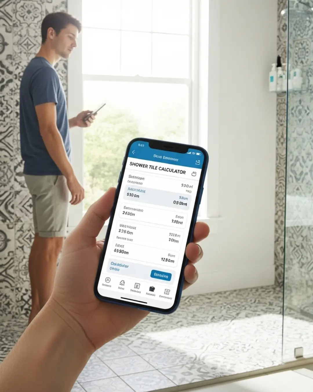 Modern shower with hexagonal tiles